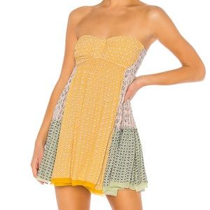 Free People Yellow strapless mini dress